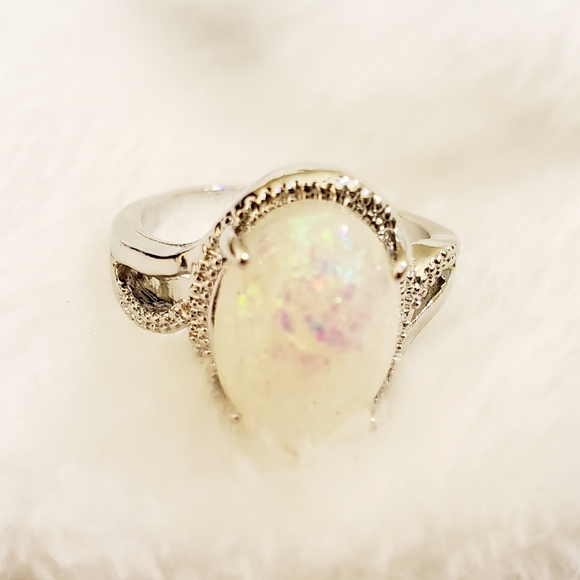 Silver Plated opal ring size 9 - Picture 5 of 9